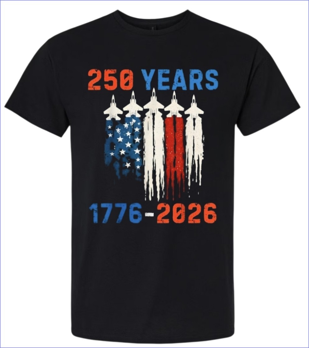 250 Years of Freedom T-shirt Men’s or Youth Small to 5X-Large Black