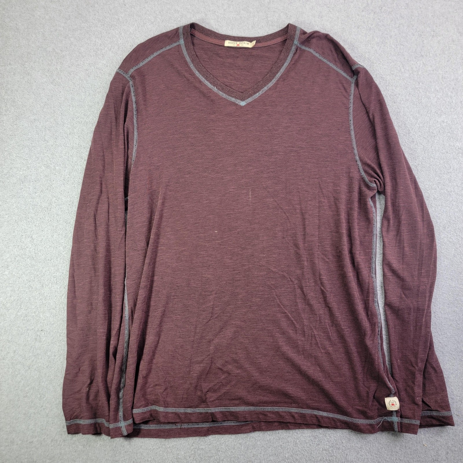 Agave Denim Shirt Mens L Purple V-Neck Long Sleeve Contrasting Trim Made In USA