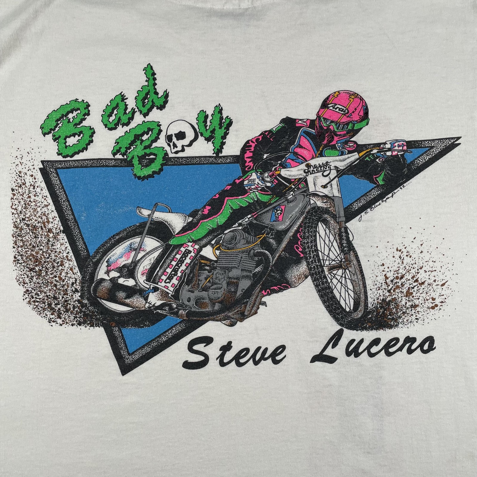 Vintage Speedway Racing Steve Lucero Shirt Mens Large White Bad Boy Signed 80s