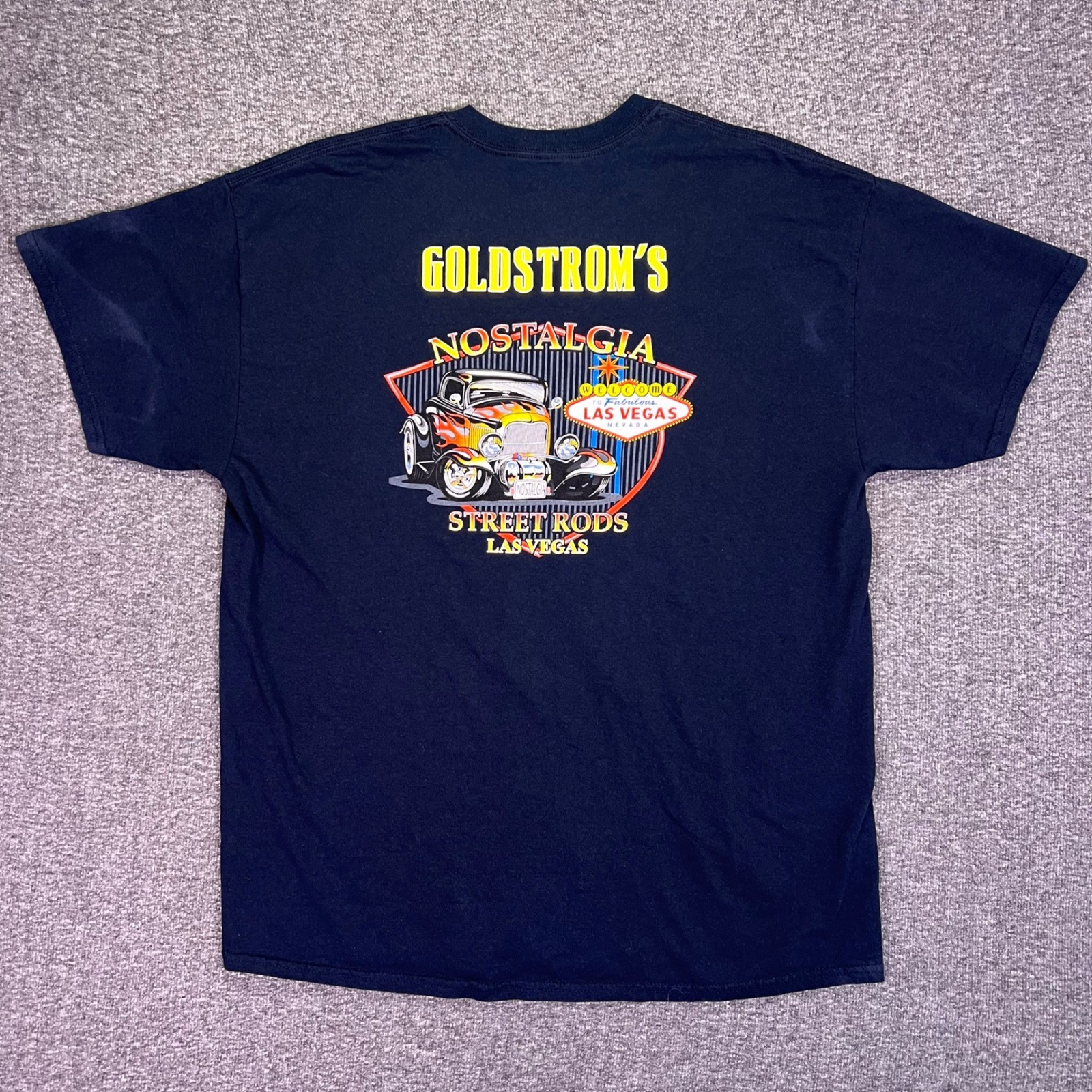 Goldstroms Shirt Mens XL Navy Basic Casual Crew Neck Vegas Hot Rods Moto