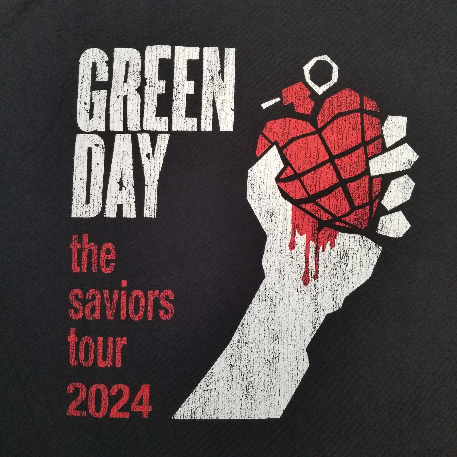 Green Day Black The Saviors Tour 2024 Grenade Hand Graphic T-Shirt Mens Size 2XL