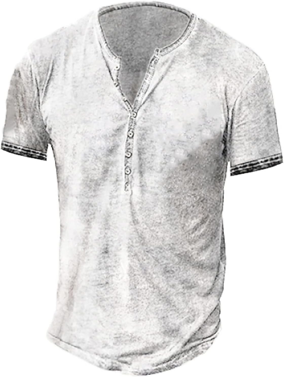 Mens Distressed Henley Shirt Short Sleeve Retro Washed Casual Slim Fit Tee
