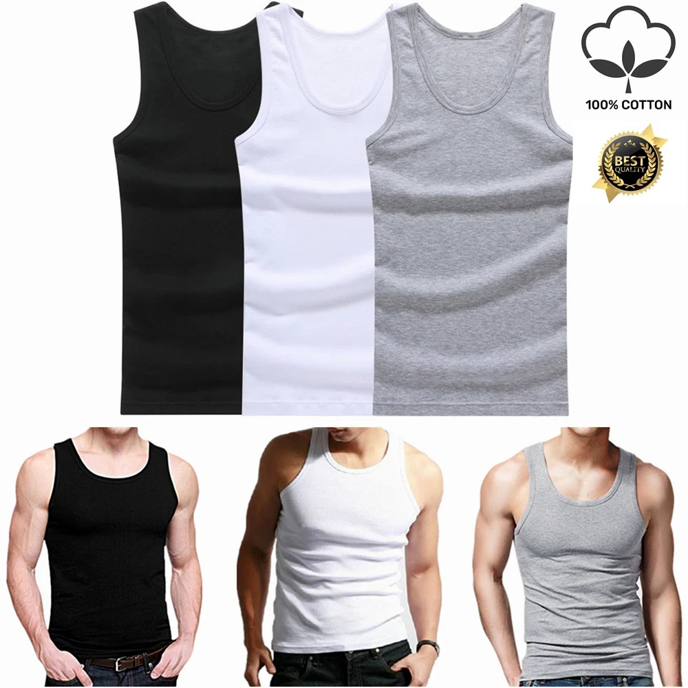 3-1- Pack Men 100% Cotton Tagless Ribbed Tank Top A-Shirt Wife Beater Undershirt