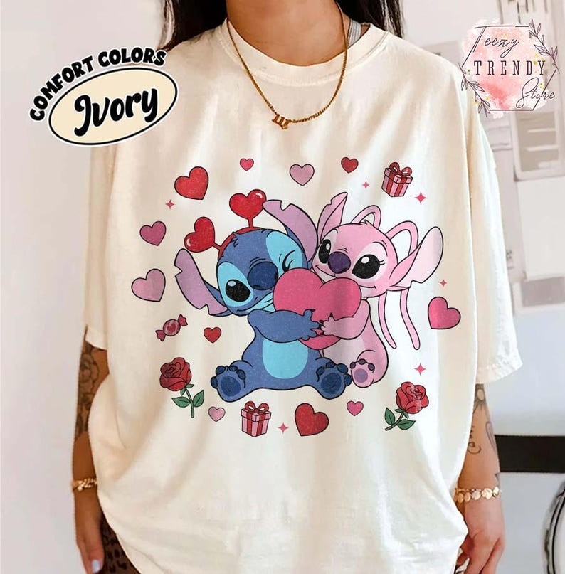 Stitch Valentine Shirt, Cute Stitch Couple Love Tee, Disney ValentiT-Shirt S-5XL