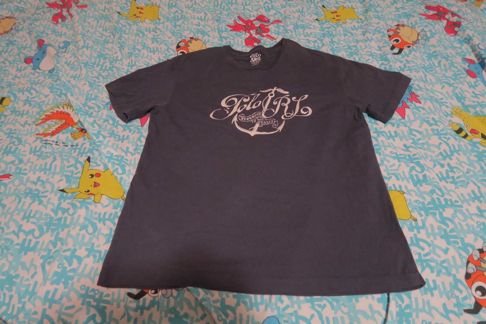 Polo Ralph Lauren T Shirt Slate Blue Nautical Coastal Anchor Single Stitch Med