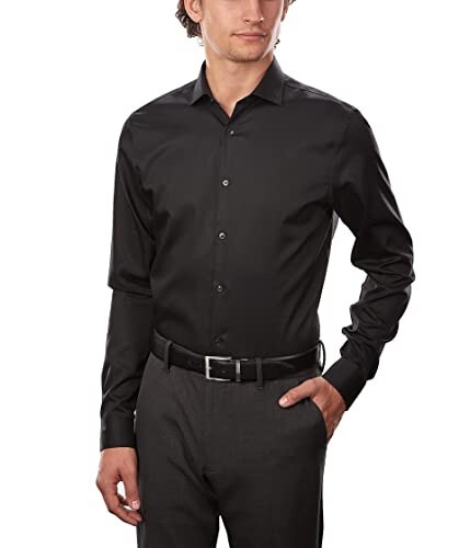 t4* Man’s Calvin Klein Men’s Dress Shirt Slim Fit Non Iron Black 13 1/2″ 32 – 33