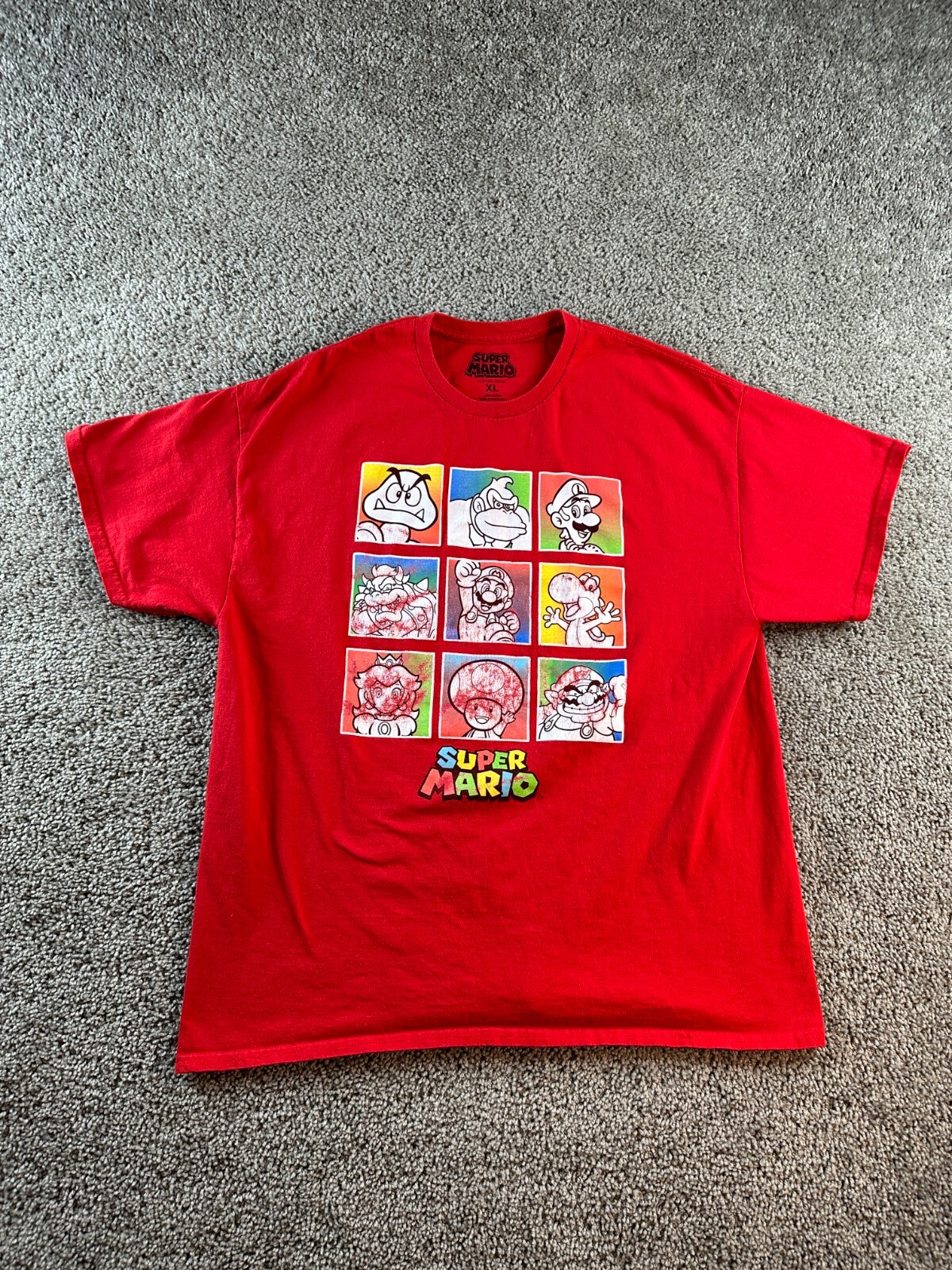 Super Mario Shirt Mens XL Red Luigi Yoshi Peach Road Donkey Kong Bowser Cast