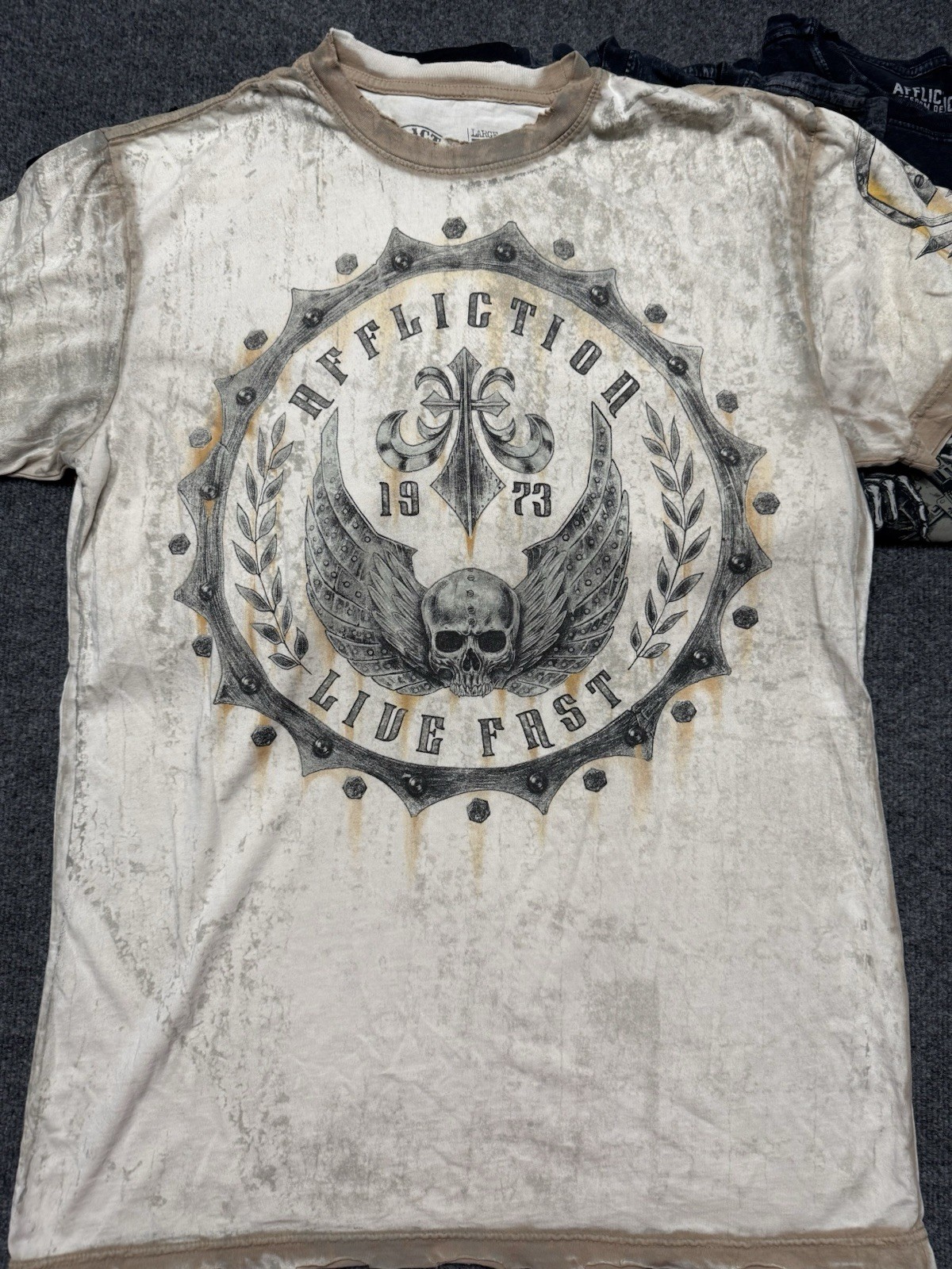 Lot 13 Affliction T-Shirts Mens Large Multi Colored Skulls Distressed Thin
