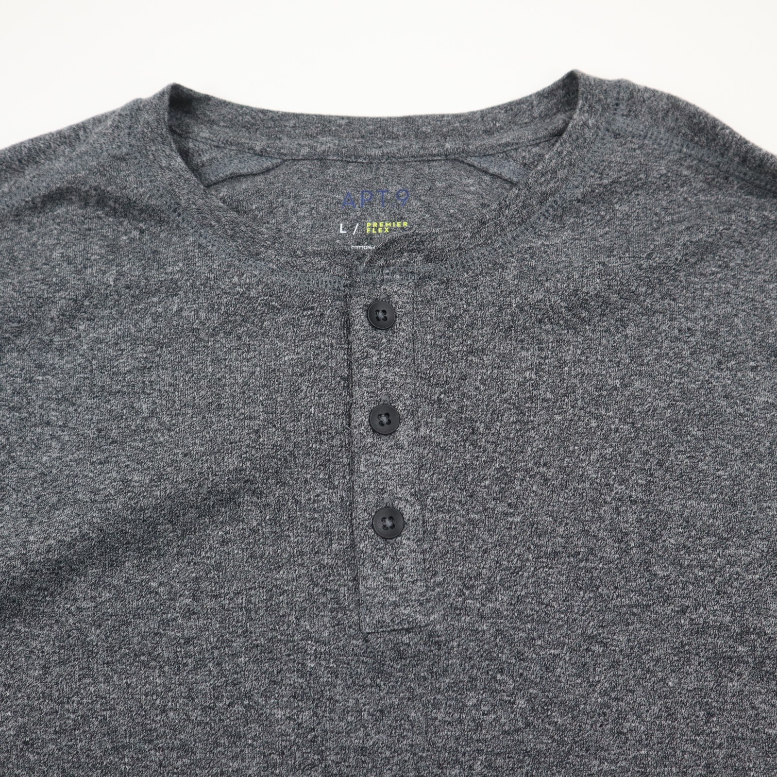 Apt 9 Premier Flex Henley Shirt Mens Large Heather Gray Soft Cotton Blend LS