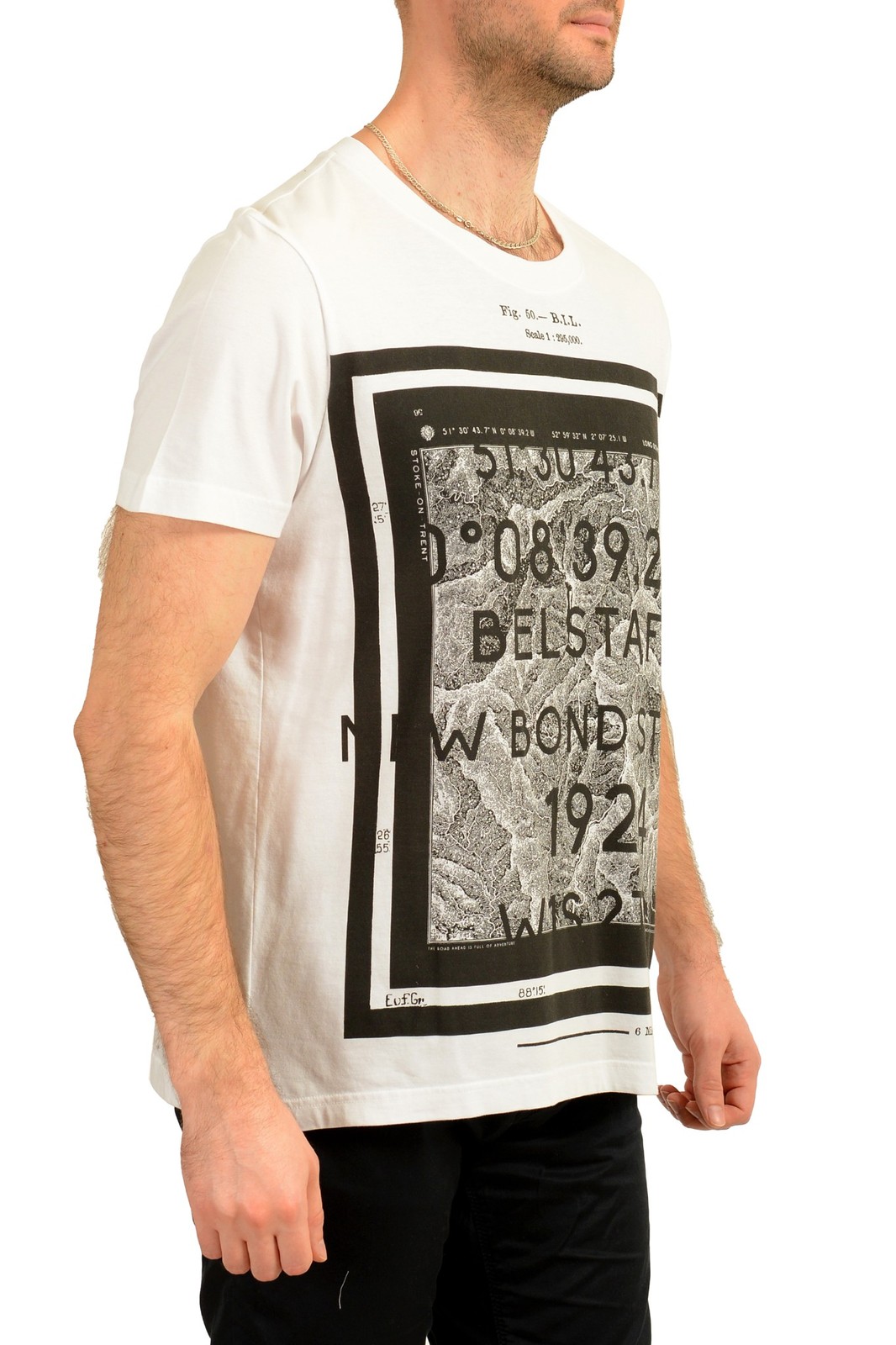 Belstaff Men’s White Graphic Print Crewneck Short Sleeve T-Shirt US 2Xl IT 56