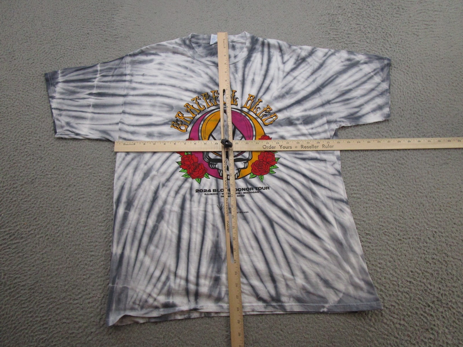 2024 Grateful Dead GD Bled Blood Donor Tour Tue Dye Graphic Tee T-Shirt Size XL