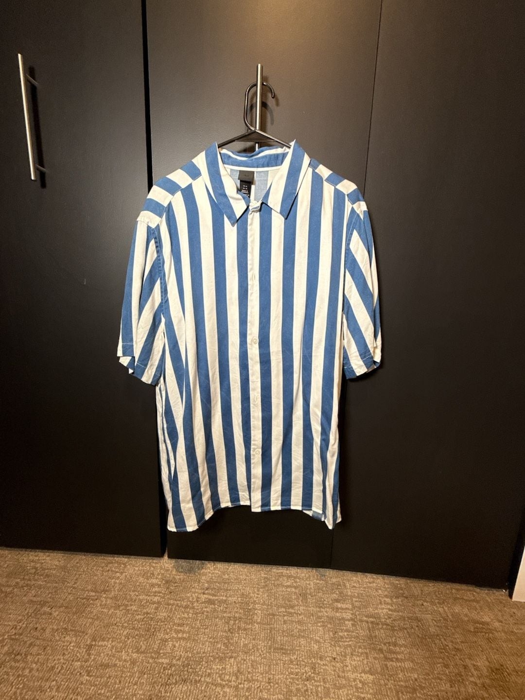 H&M Regular Fit Blue and White Bold Striped Short Sleeve Shirt