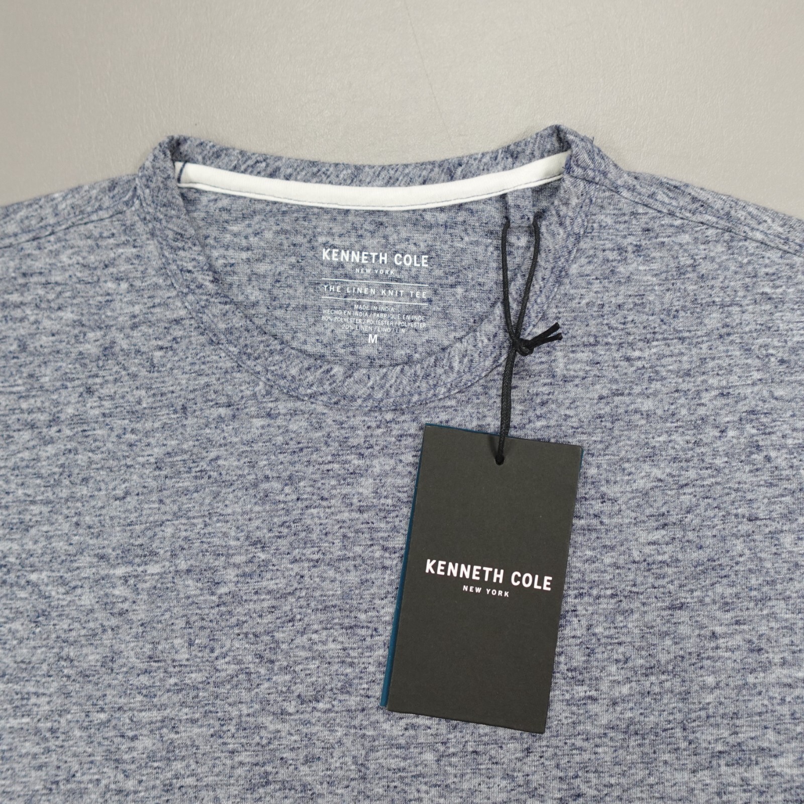 Kenneth Cole The Linen Knit Crew Neck Shirt S/S Lightweight Stretch Navy