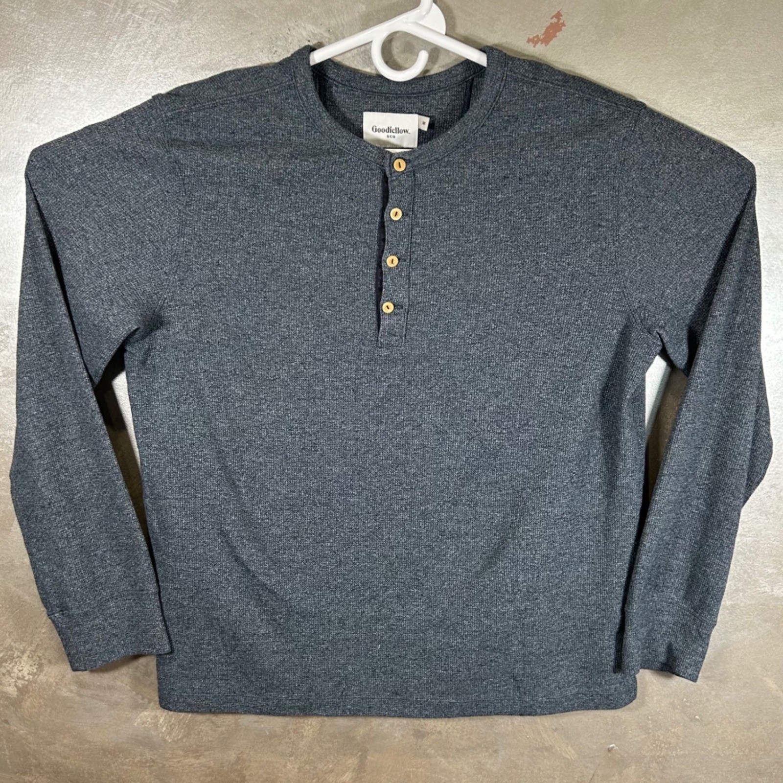 Goodfellow & Co Mens Dark Gray Waffle Knit Henley Long Sleeve Shirt Medium