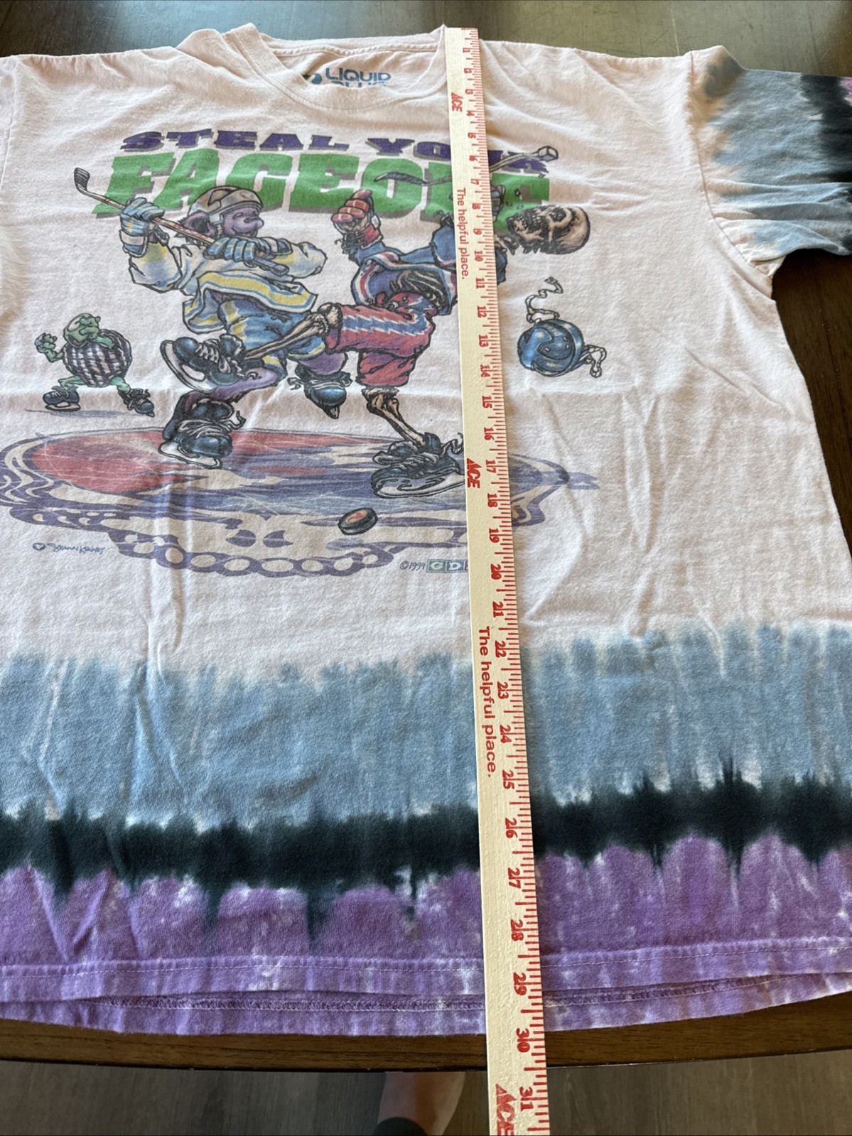 Vintage Grateful Dead Liquid Blue Hockey Tie Dye T Shirt 1994 XXL. 2XL Faceoff
