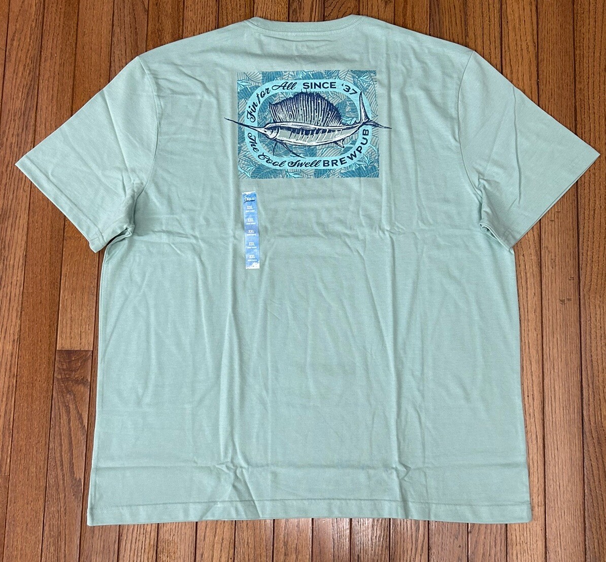 New IZOD SALTWATER Men Green Crew Tee T-Shirt Stretch The Cool Swell Size 2XL