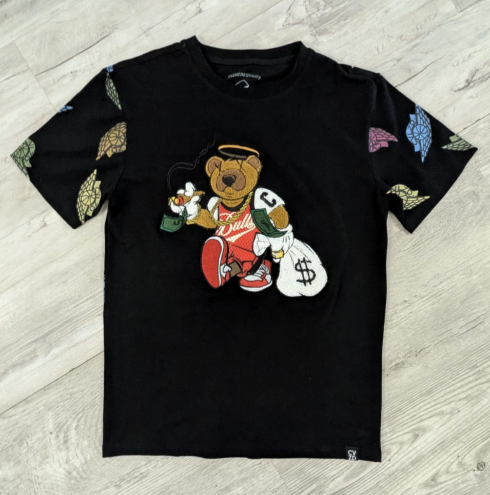 Civilized Graphic T-Shirt Mens Medium Black Bear Money Bag Streetwear Tee