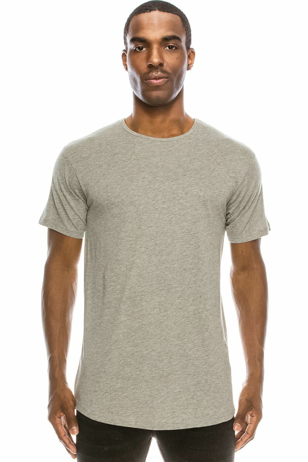 Casual Extended Drop Cut Extra Longline Crewneck T-Shirt (Grey)