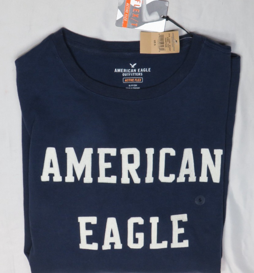 AMERICAN EAGLE MEN S NAVY BLUE LS TEE ACTIVE FLEX STRETCH STITCHED FELT LOGO NEW