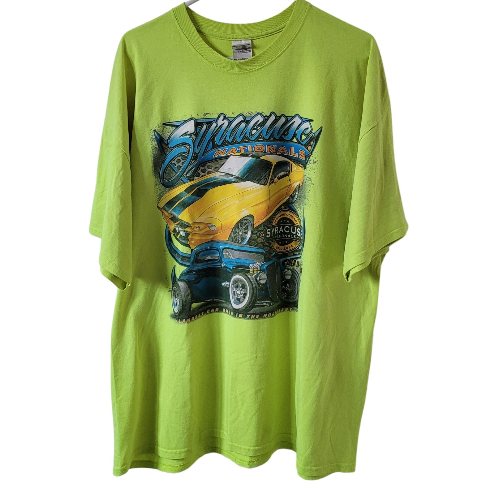Rare Grail 2014 Syracuse Nationals Neon Green Racing Hotrod T-Shirt, Men’s XXL