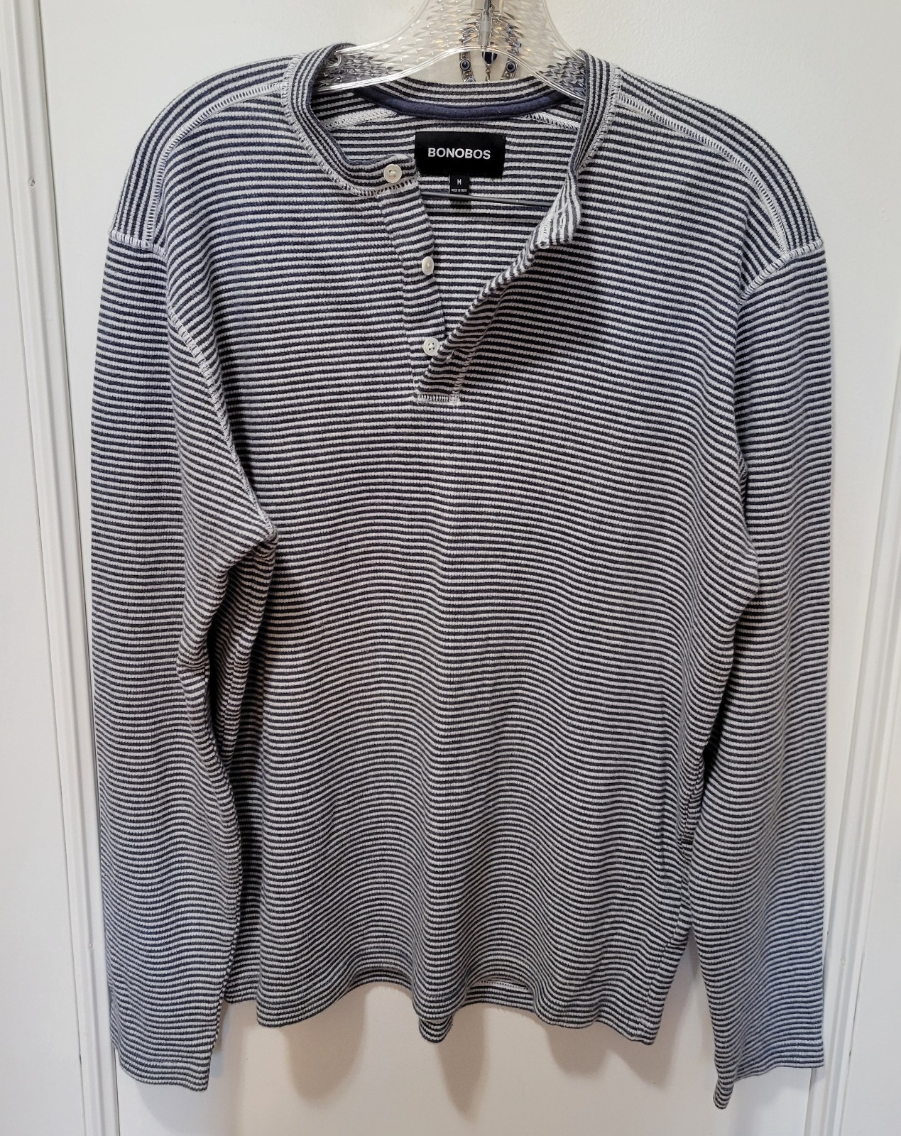 Bonobos Men’s Henley Shirt Navy White Striped Long Sleeve Size Medium