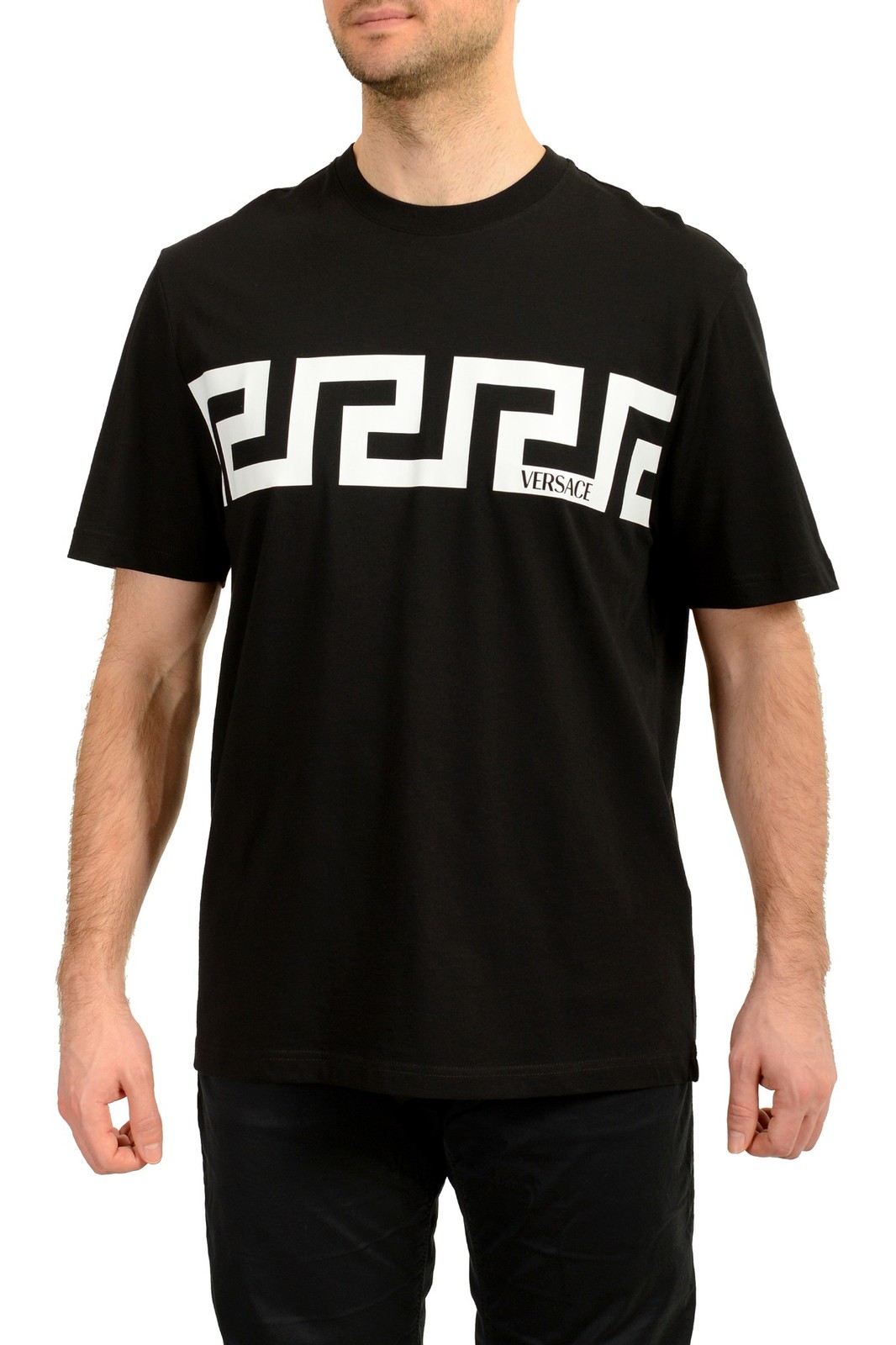 Versace Men’s Black Greeca Print Crewneck Short Sleeve T-Shirt US 3XL IT 58