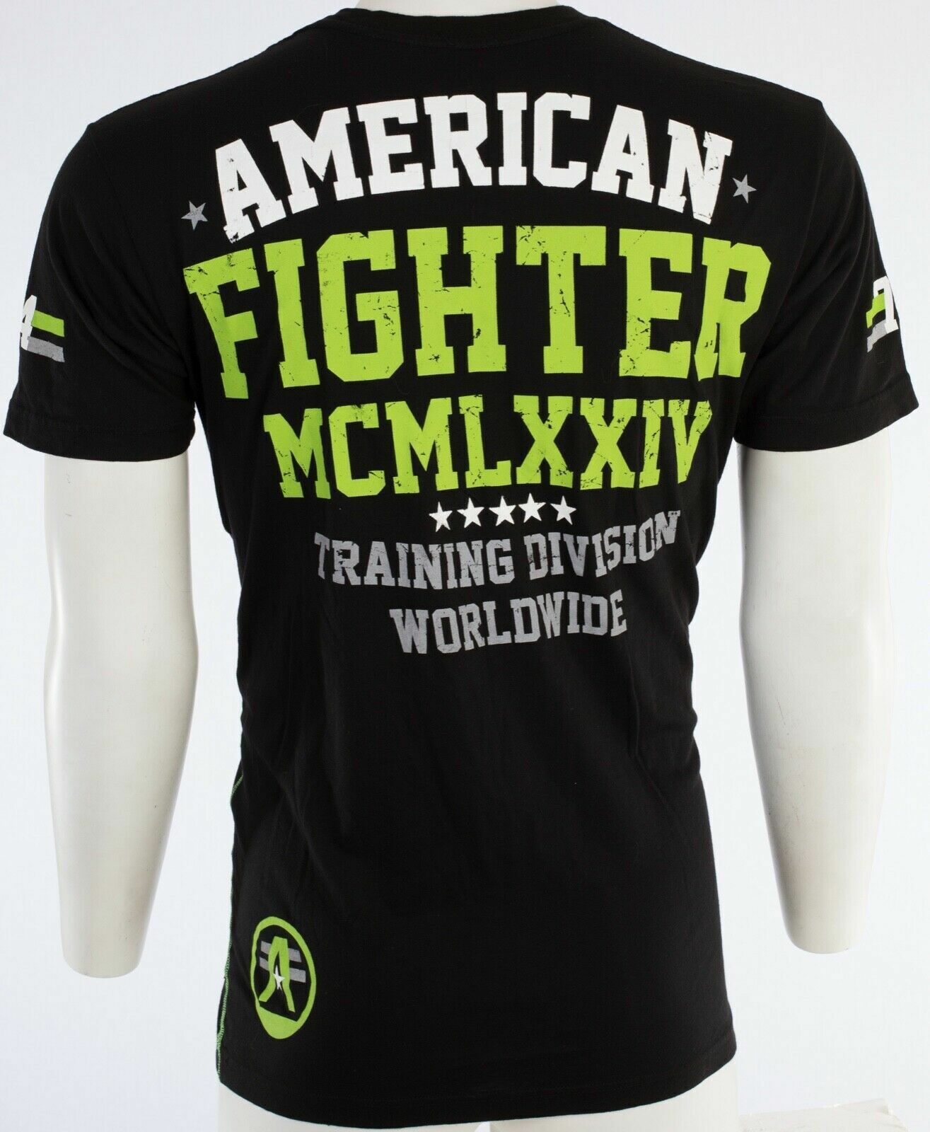 AMERICAN FIGHTER Corner Black Neon Green Athletic Mens Crewneck T-shirt S-3XL