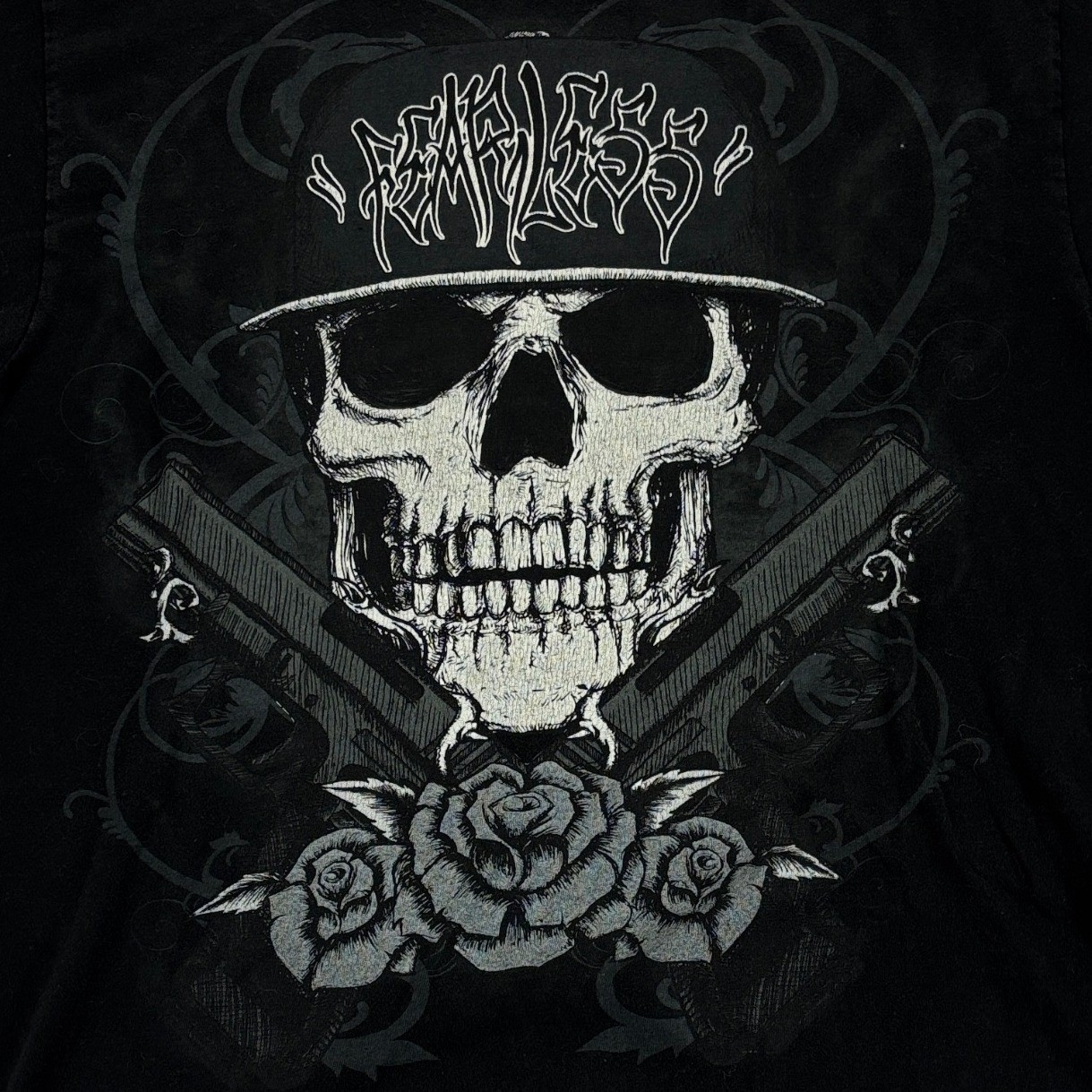 Black Skull Graphic T-Shirt Mens Medium Guns Roses Streetwear Tee