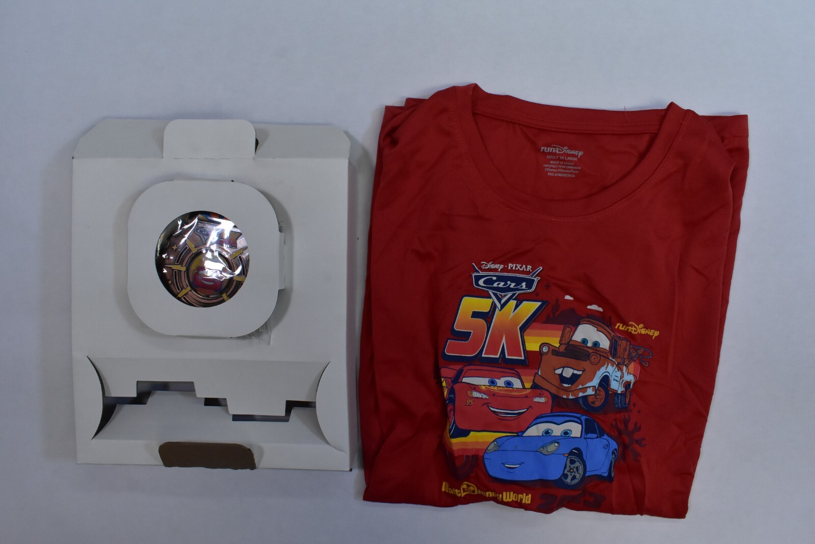 Disney Pixar Cars 5K Race Shirt with Race Medal 2023 Dated Red Adult 2XL