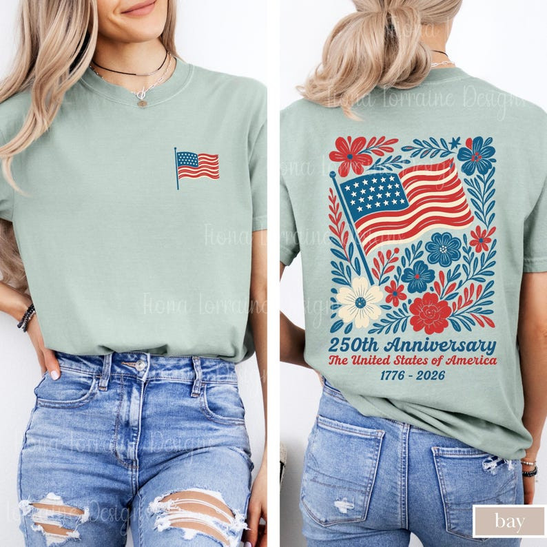 Comfort Colors Boho Floral American Flag Shirt 250th Anniversary 4thOf July Gift