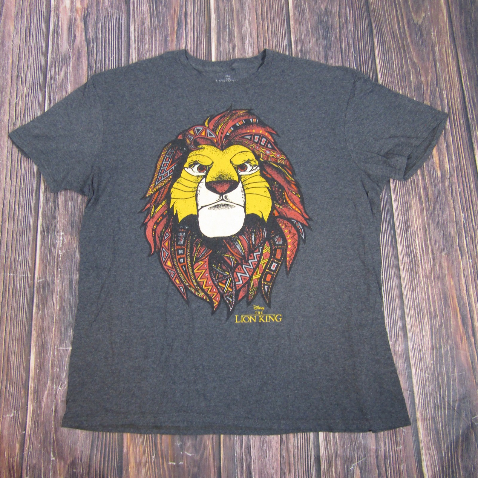 Disney The Lion King Shirt Mens XL Gray Graphic Simba Tribal Pattern Tee Movie
