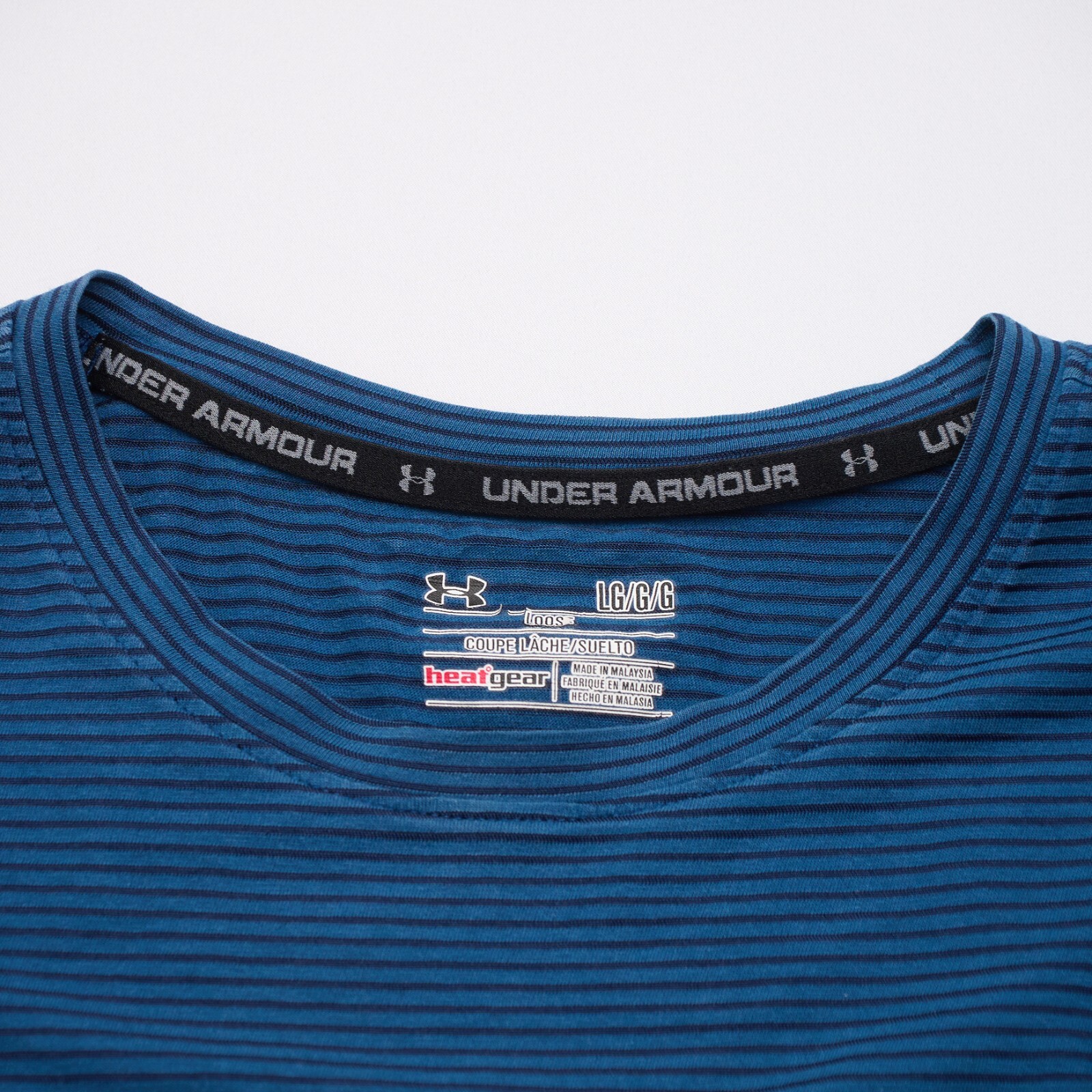 Under Armour Heatgear Blue Striped Sleeveless Tee Men’s L Semi-Fitted – Read!