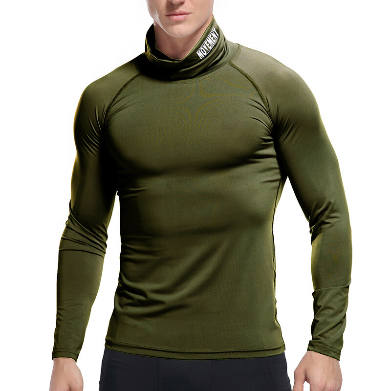 Zonbailon men’s T-shirt quick drying tight sweat wicking high collar base shirt