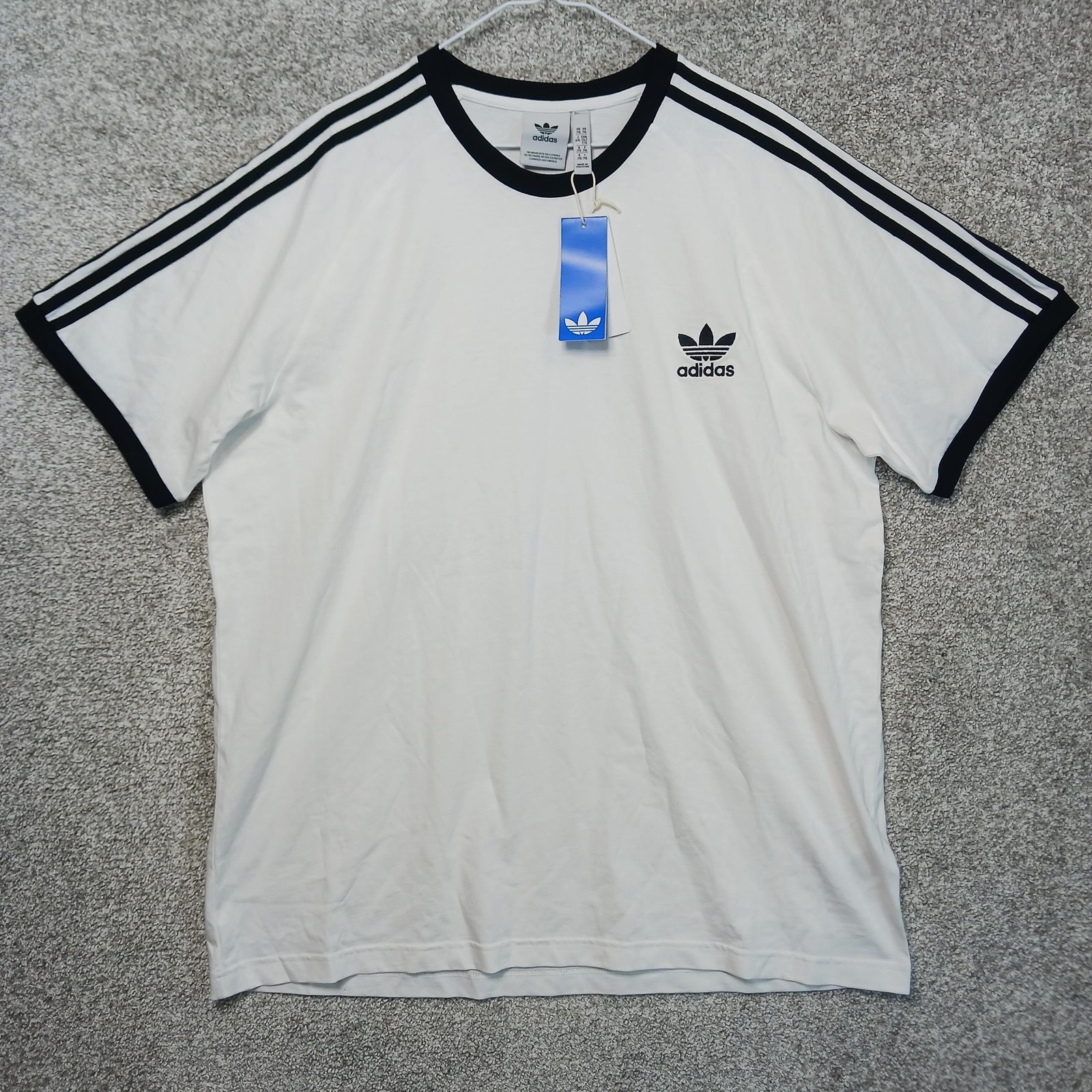 Adidas Originals Shirt Mens 2XL White Trefoil 3 Stripes Crew T-Shirt Tee Logo