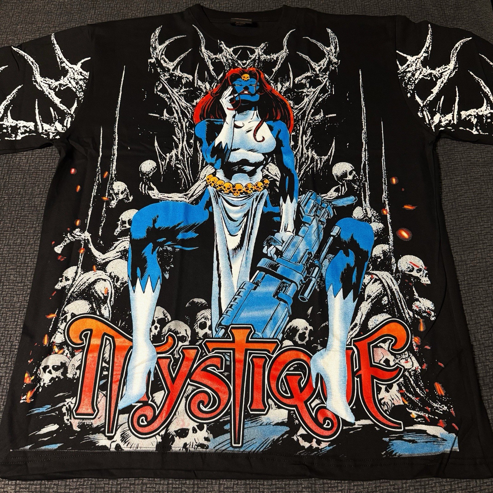 Mystique X-Men Comics T-shirt Size XL Crown Tag AOP Mutant Raven Darkholme