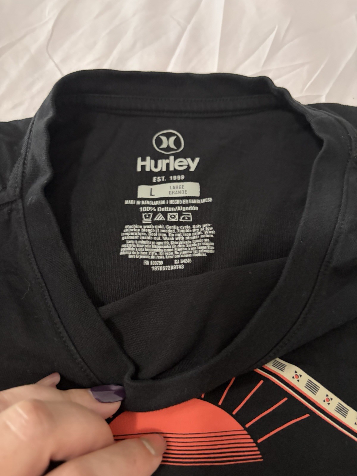 Hurley Men’s Black Graphic Logo Crew Neck Short Sleeve Cotton Knit Tee L