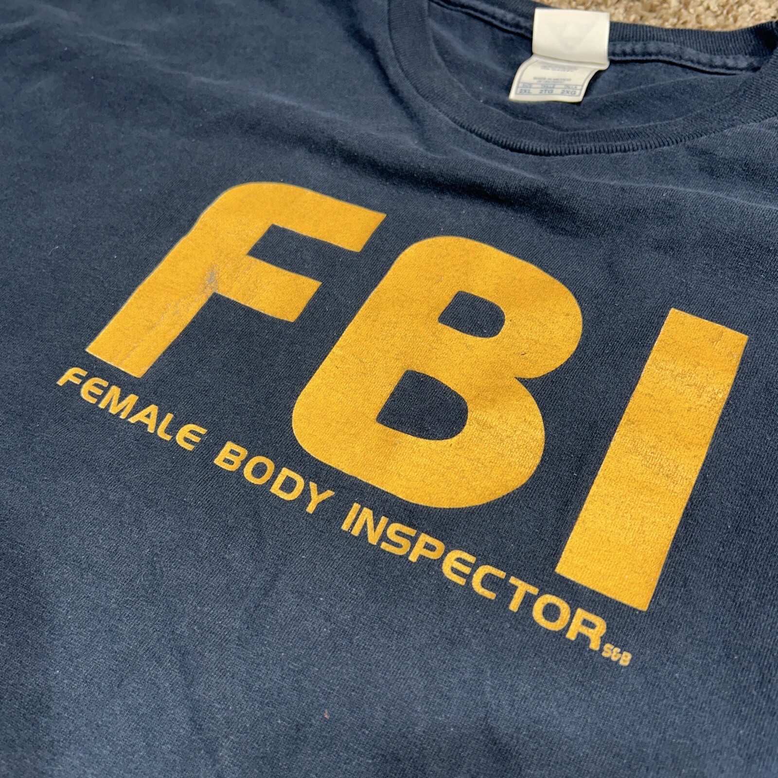 Vintage FBI ‘Female Body Inspector’ T Shirt Mens 2XL Long Sleeve Navy Cotton Y2K