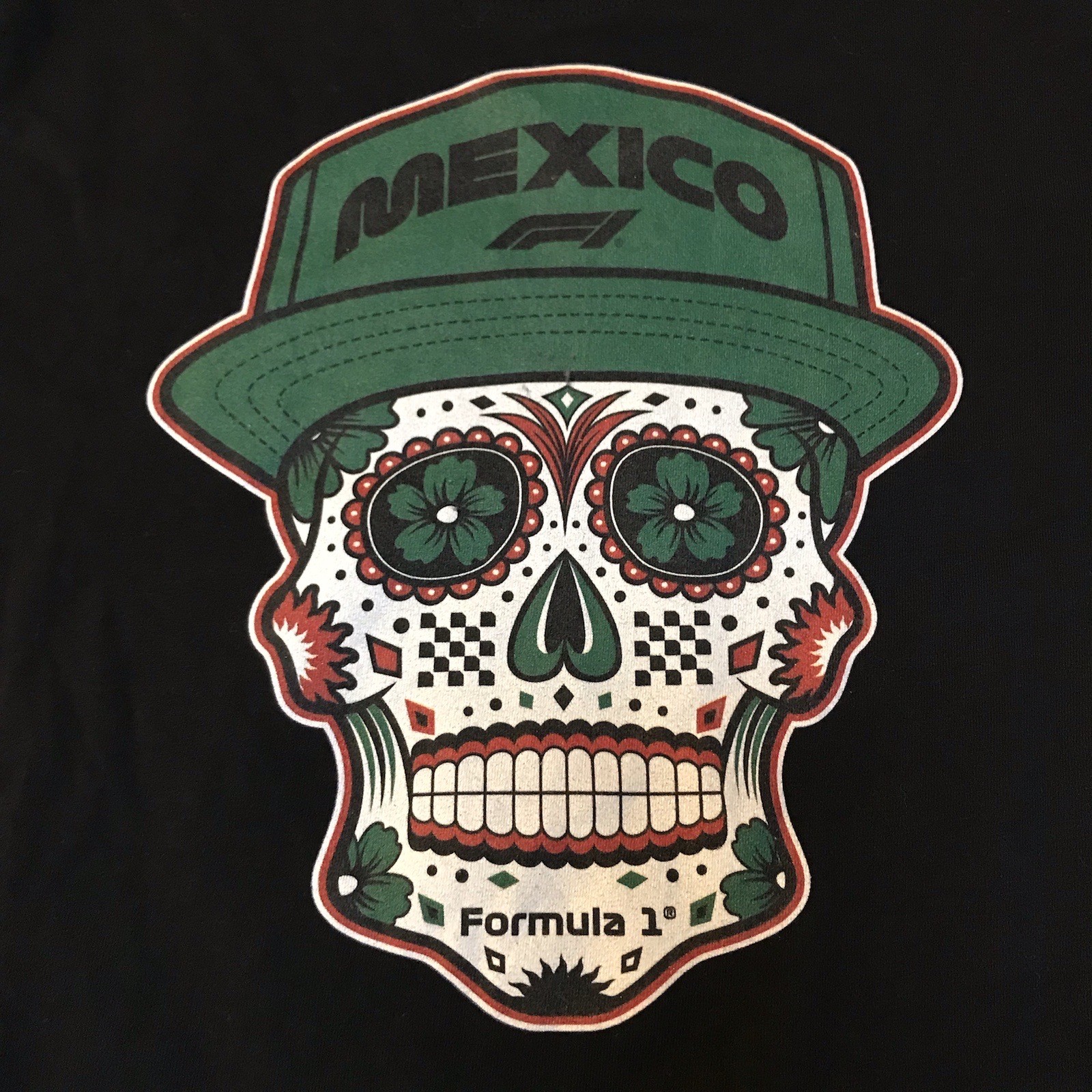 Formula 1 Shirt Mens Med Black Long Sleeve Mexico Skull Dia De Los Muertos F1