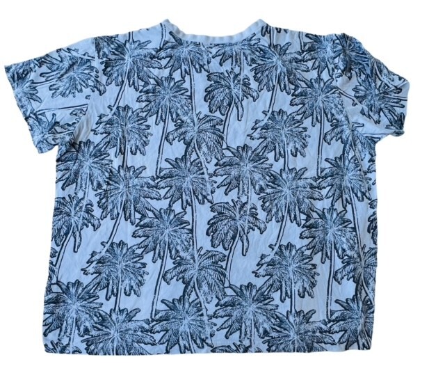 Mens Original Use sz XL White/Navy Blue Palm Tree Print T-Shirt Vacation Beach