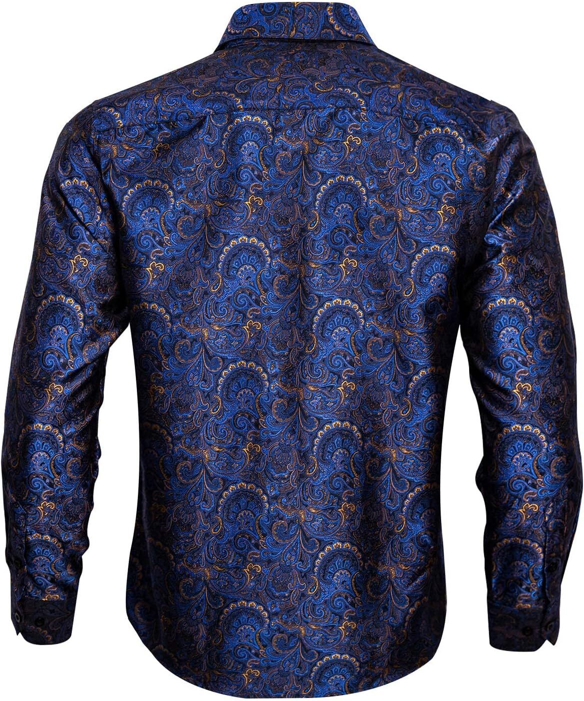 Mens Silk Paisley Western Shirt Long Sleeve Button Down Cowboy Dress Top Casual