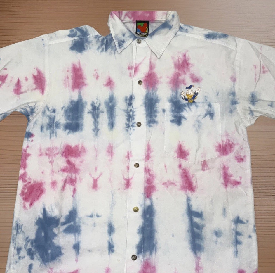 Vintage Disney Mickey Unlimited Shirt Sz M Donald Duck Tie Dye 90s Button Front
