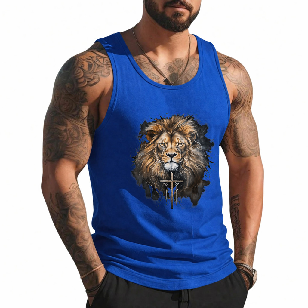 Christian Cross Lion of Judah Religious Faith Jesus Pastor Tank Top