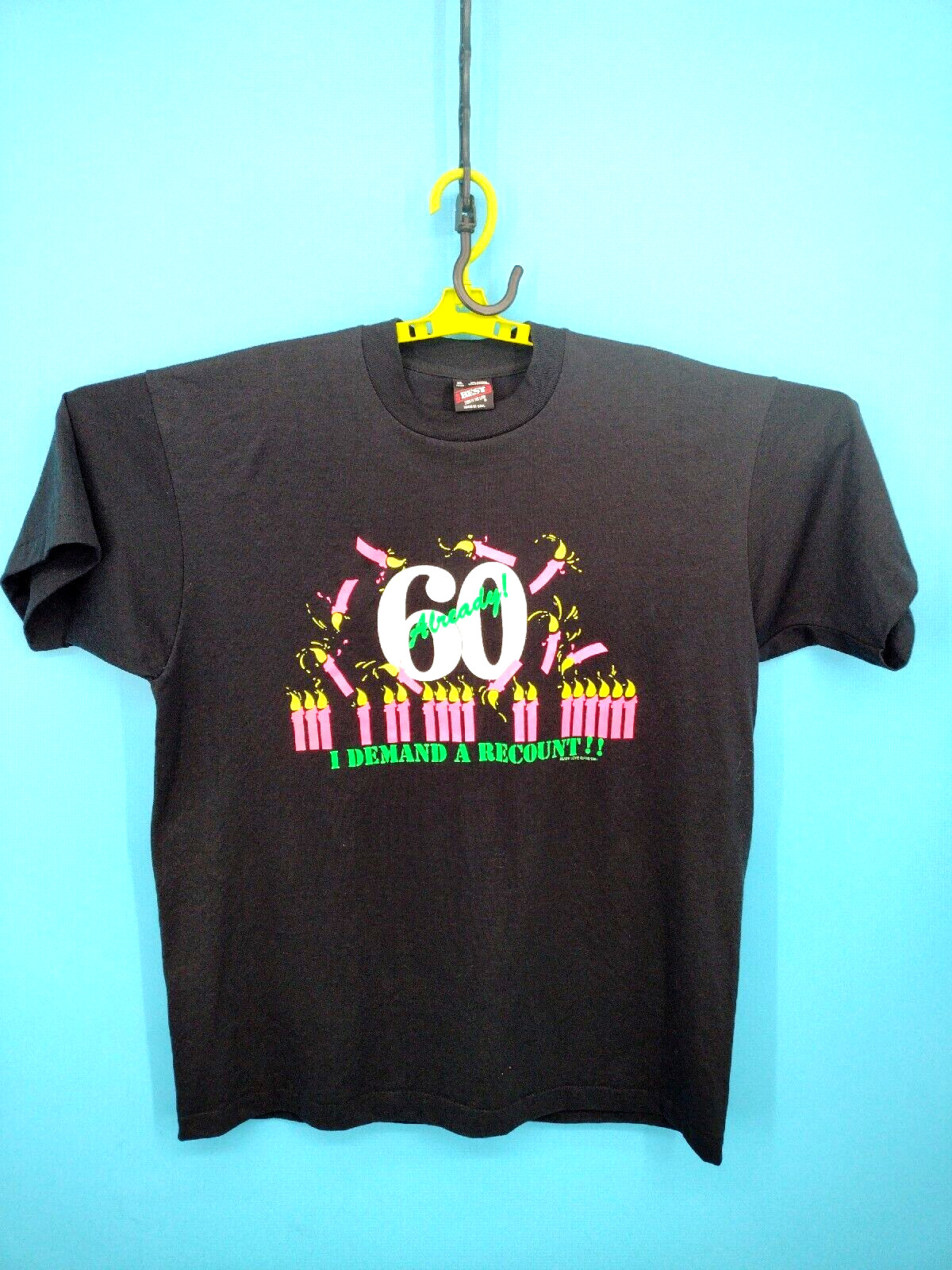 VTG Fruit Of Loom BEST Shirt Adult XL Black USA Made Single Stitch Tee 60th 90s