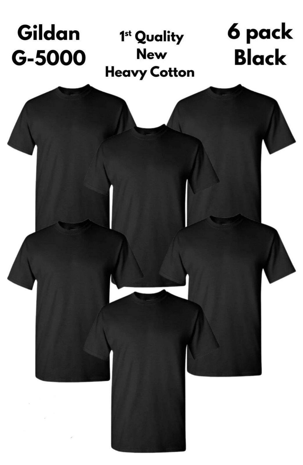 GILDAN (6-Pack, Bulk) Solid Heavy Cotton Short Sleeve Blank Tee T-Shirt S-5XL