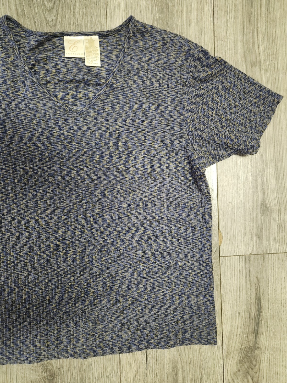 Emma James Men’s V-Neck Short Sleeve Knit Heathered T-Shirt Blue/Yellow M