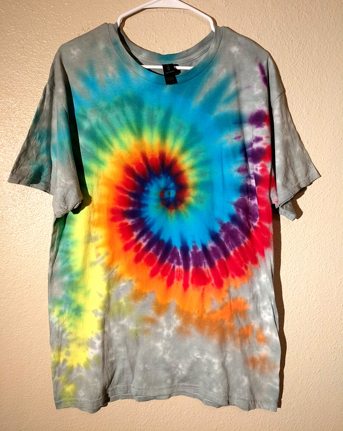 Handmade Spiral Tie Dye Shirt Unisex Men Women Sz L Hippie Cotton Gildan T038