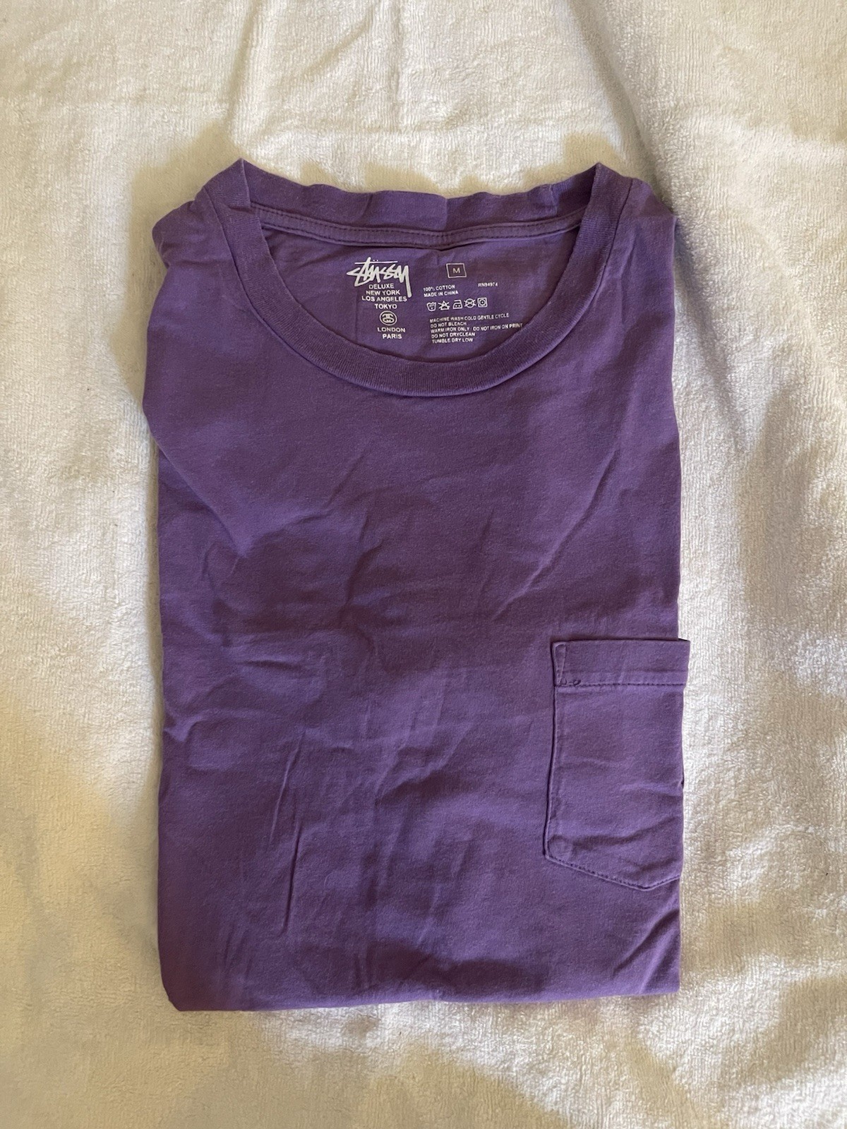 Stussy Vintage Purple Pocket T Shirt Sz M 100 % Authentic