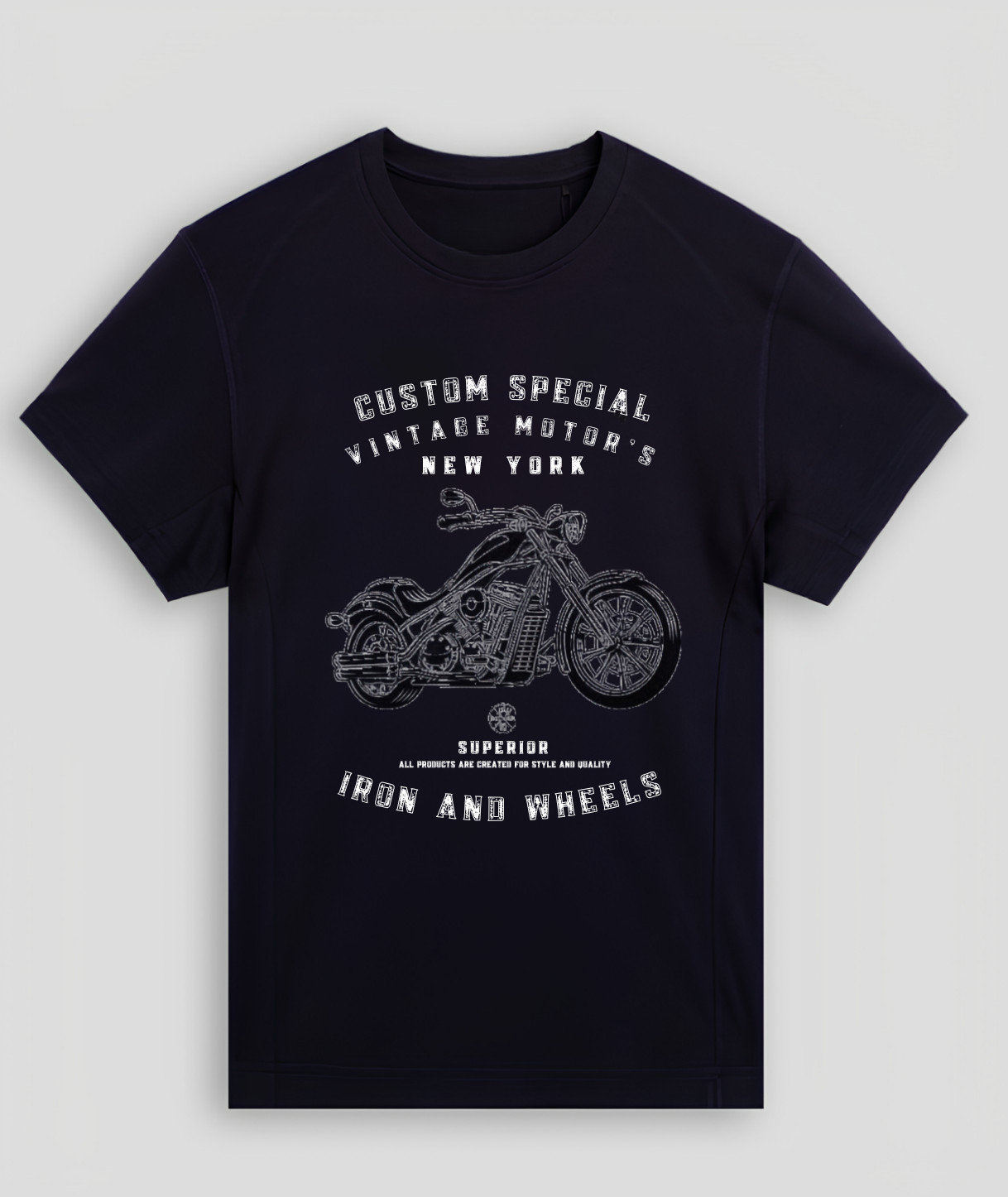 Iron And Wheels Motorcycle Graphic Tee Men’s Vintage Biker T Shirt