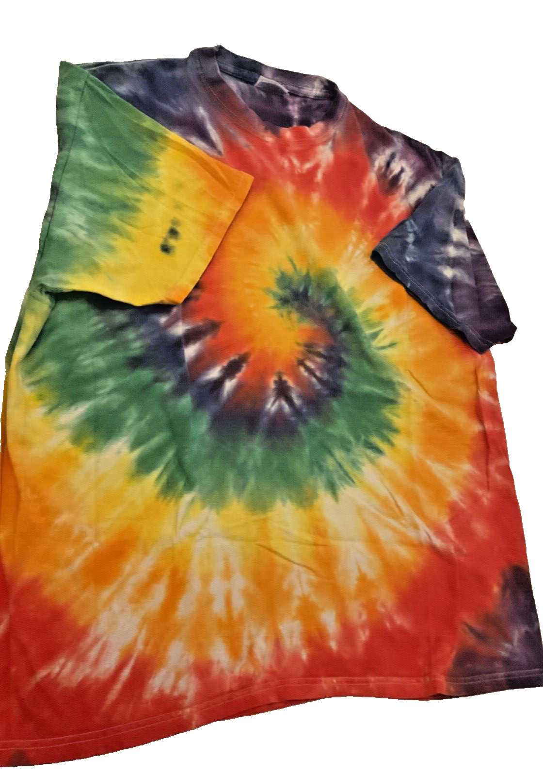 Vintage 90’s Hanes Beefy-T Rainbow Tie Dye Shirt XL vibrant boho Spiral Swirl