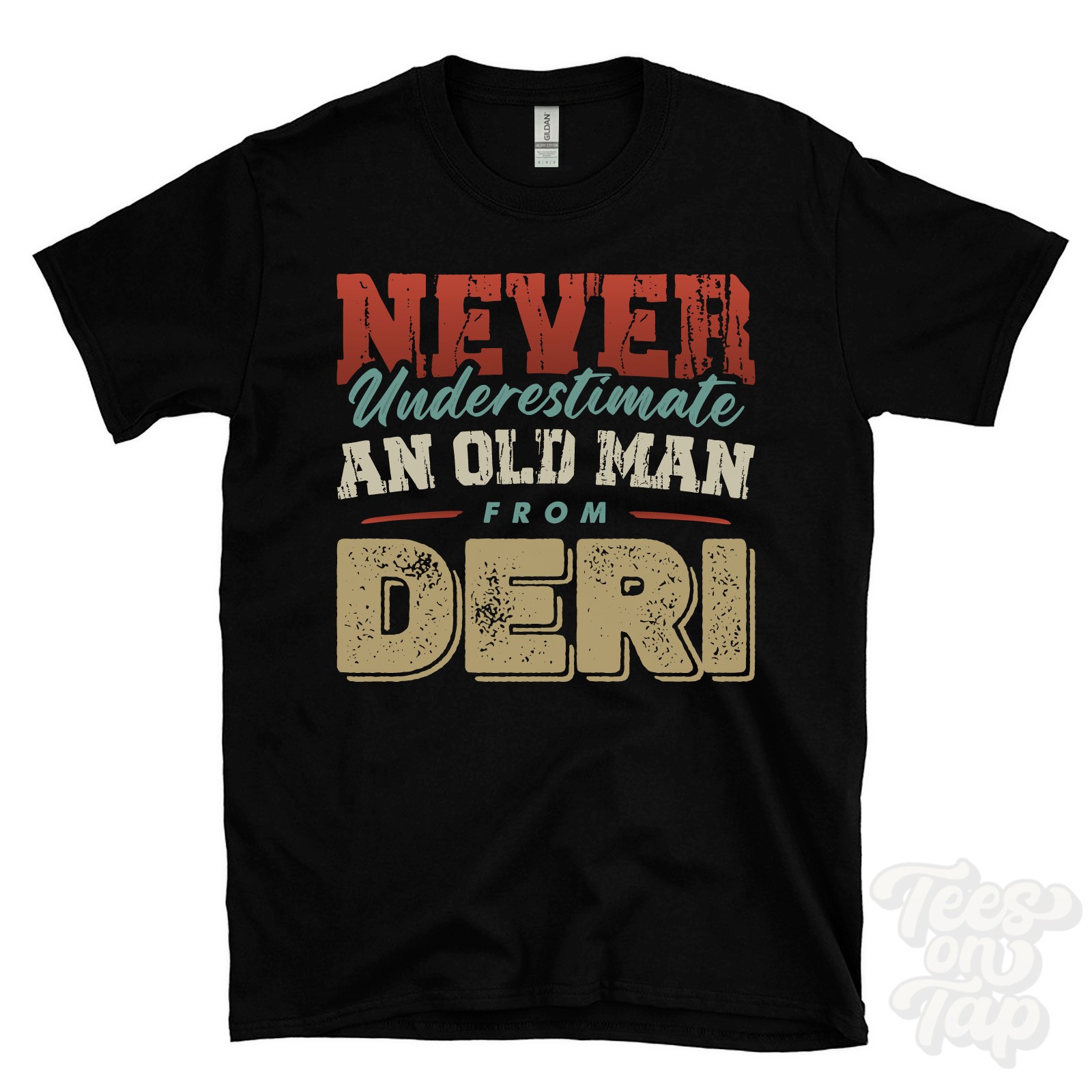 NEVER UNDERESTIMATE AN OLD MAN FROM DERI T-SHIRT funny xmas gift caerphilly